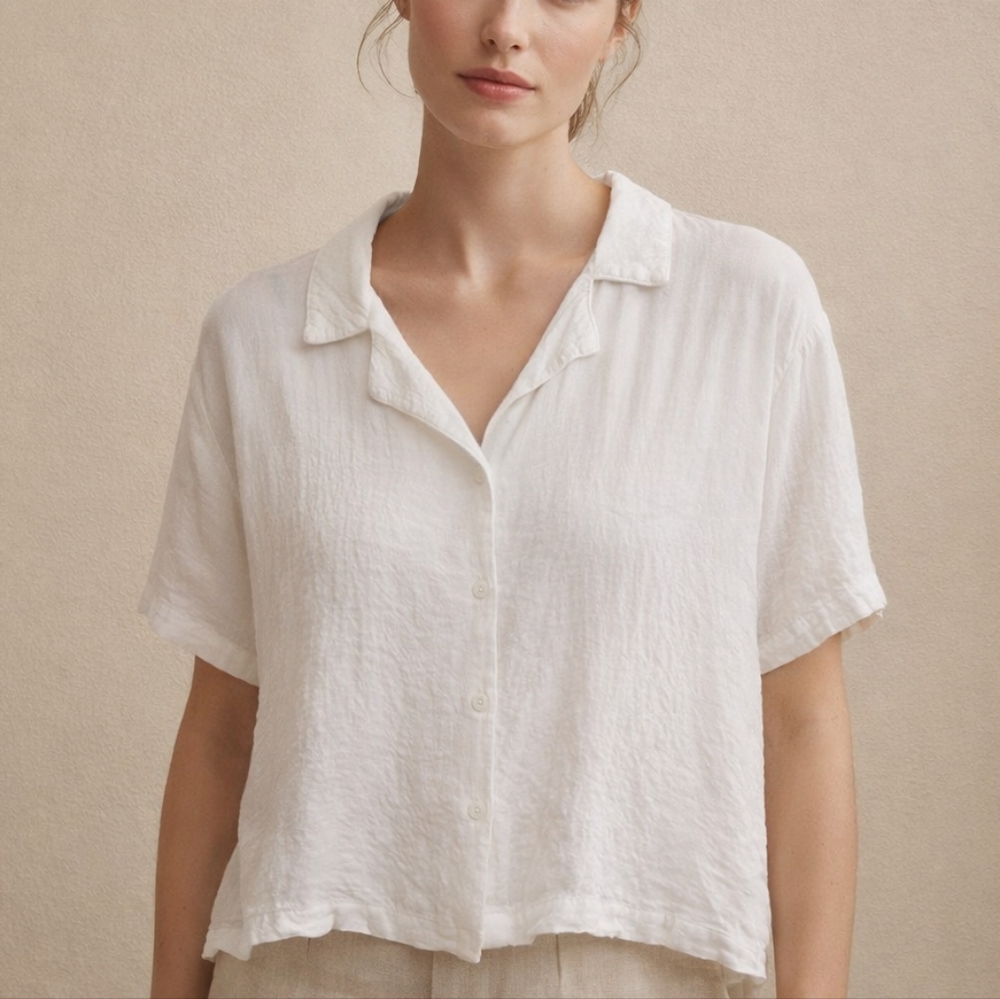 Short-Sleeve Button-Up Shirt - White